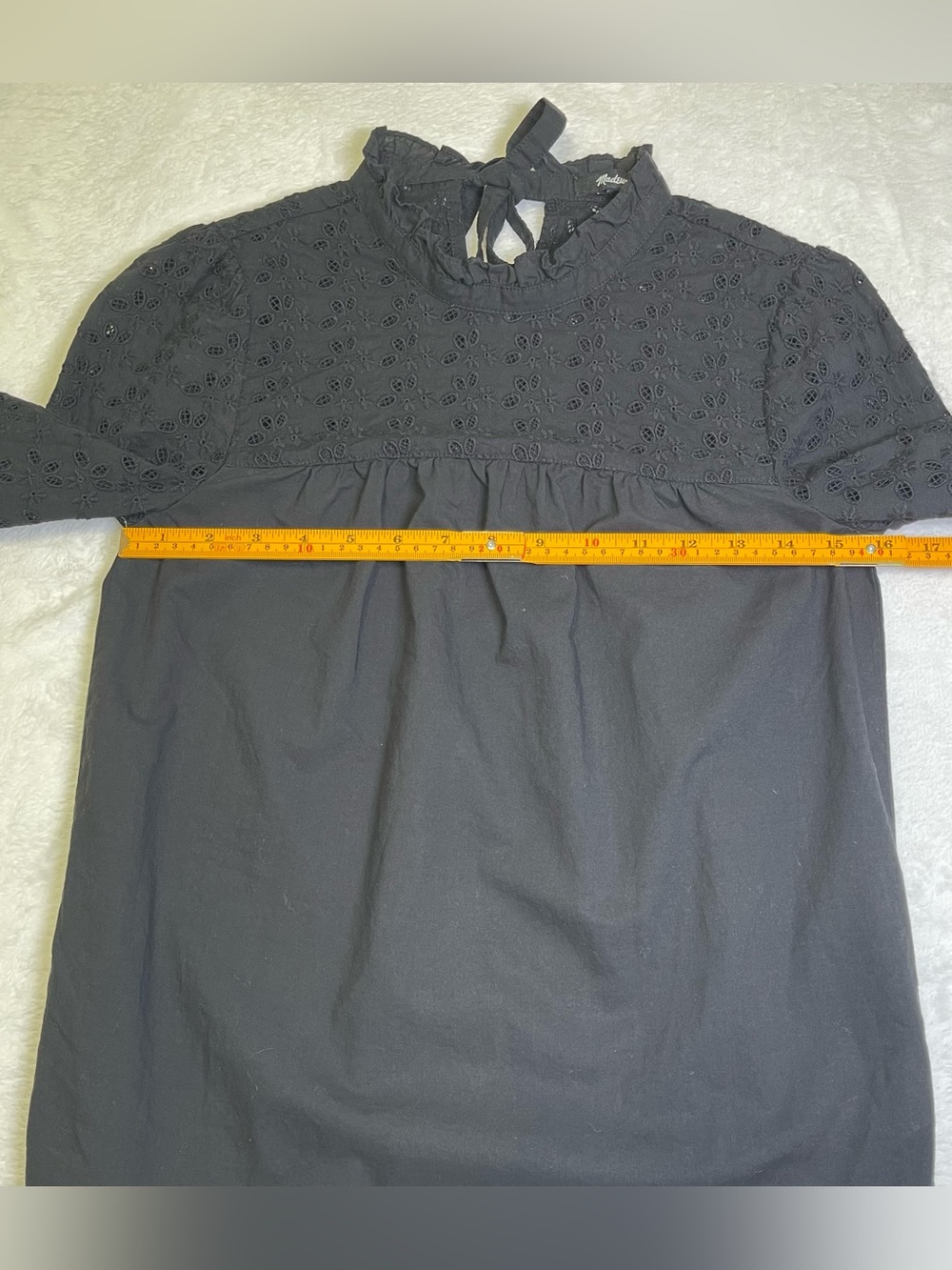 Madewell Black Eyelet Ruffle Mock Neck Tie Back Blouse Top Size XXS - Picture 7 of 8